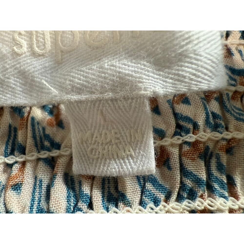 Superfoxx Square Neck Midi Dress Blue Tan Boho Size LARGE Geometric Print - Picture 13 of 14